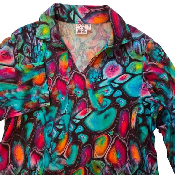 Parsley & Sage Abstract Top, Three-quarter sleeve, v-neck, collar & pockets sz M - Picture 3 of 9